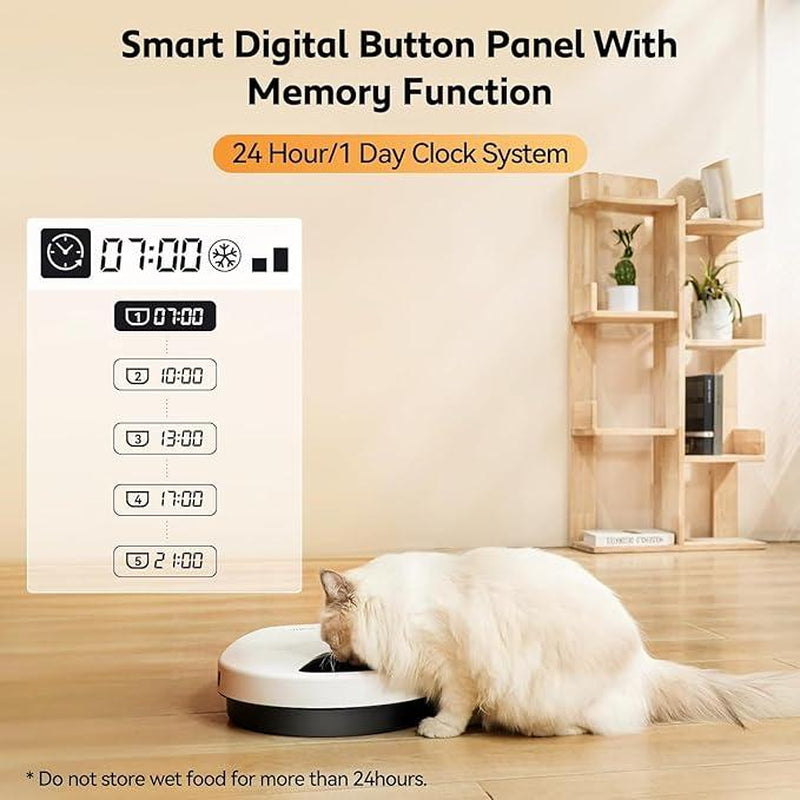 Ubpet Automatic Cat Feeder for Wet & Dry Food, Temperature Regulation 3 Cooling Modes, 24-Hour Freshness, Timed Feeding for Cats & Dogs