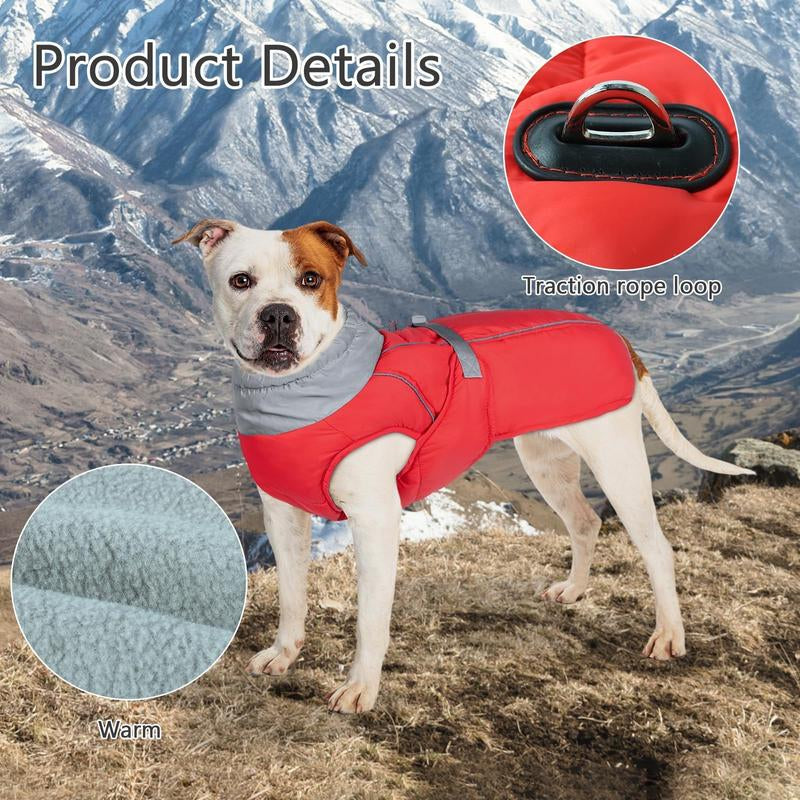 NACOCO Warm Dog Winter Coat - Padded Fleece Jacket Windproof Vest Reflective Stripe Large Dog Adjustable Clothes with Harness Snow Cold Weather Waterproof Outfit for Small Medium Large Dog