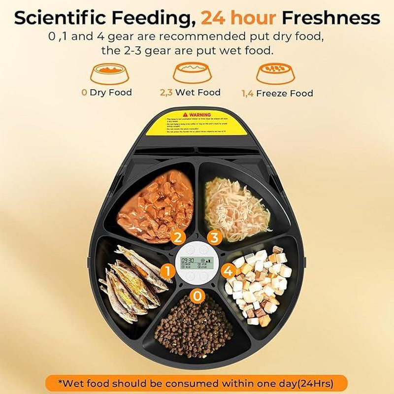 Ubpet Automatic Cat Feeder for Wet & Dry Food, Temperature Regulation 3 Cooling Modes, 24-Hour Freshness, Timed Feeding for Cats & Dogs