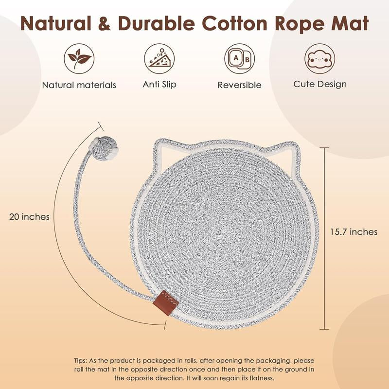 【Christmas Sale ] Woven Cat Scratching Mat - Natural Cotton Rope Cat Scratch Pad,16.53" round Floor for Indoor Cats, Wall,Couch & Sofas Protection,Christmas Gifts for Cats