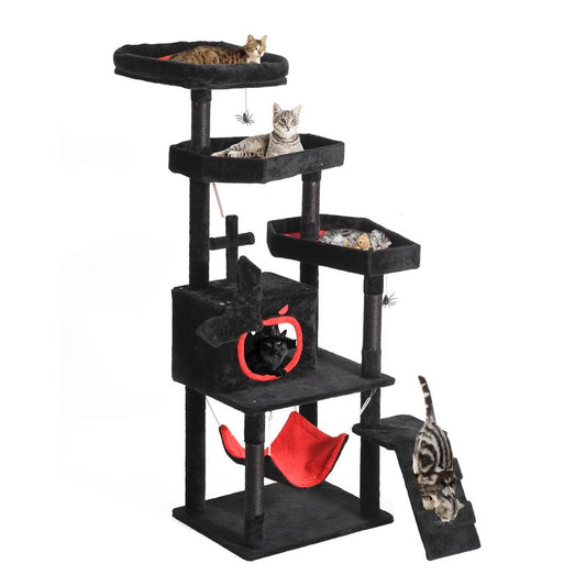 Yitahome Gothic Cat Tree with Coffin Bed, 63"/38.6" Tall Cat Tower for Cats with Top Perch, Spacious Cat Condos, Spider Hanging Balls,Comfy Hammock, Scratching Post and Ladder