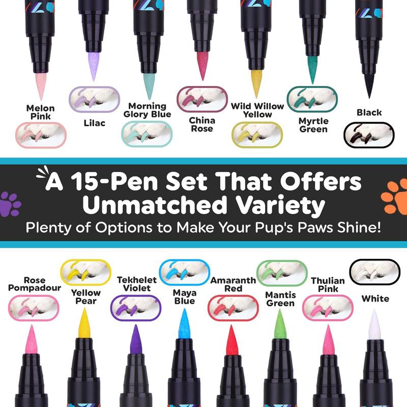 Dog Nail Polish Pens Quick Dry - Pet Nail Polish for Dogs or Cats, Easy Application, Fast Dry - Great Girl Dog Accessories, Puppy Nail Pawlish Set