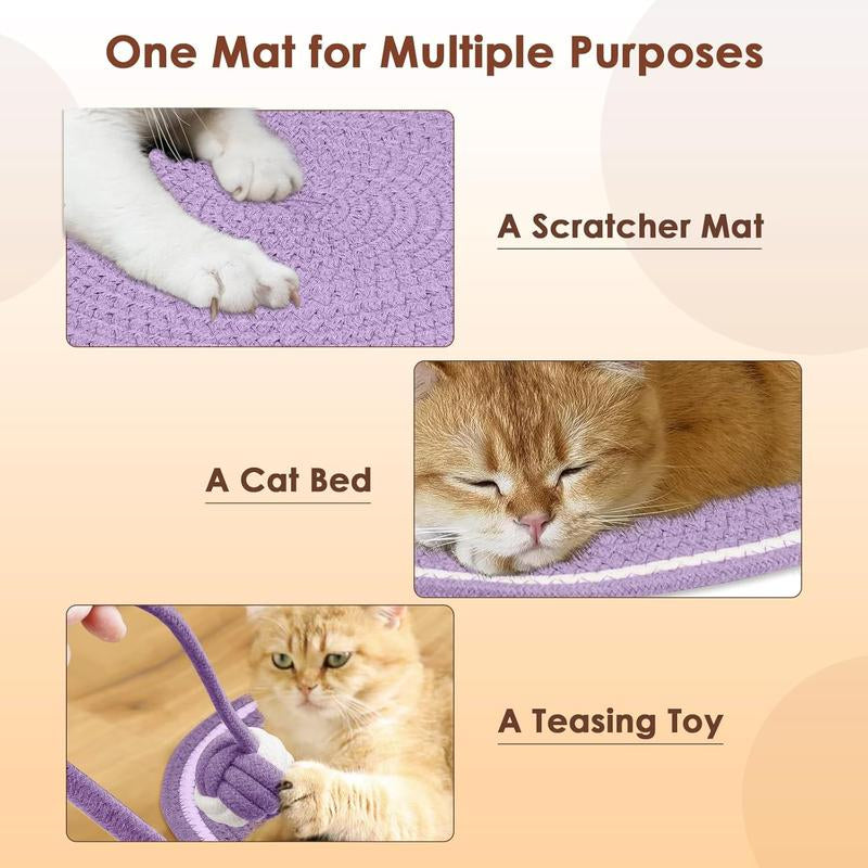【Christmas Sale ] Woven Cat Scratching Mat - Natural Cotton Rope Cat Scratch Pad,16.53" round Floor for Indoor Cats, Wall,Couch & Sofas Protection,Christmas Gifts for Cats