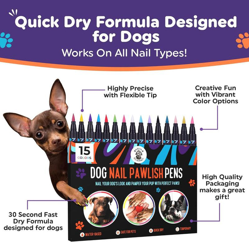 Dog Nail Polish Pens Quick Dry - Pet Nail Polish for Dogs or Cats, Easy Application, Fast Dry - Great Girl Dog Accessories, Puppy Nail Pawlish Set