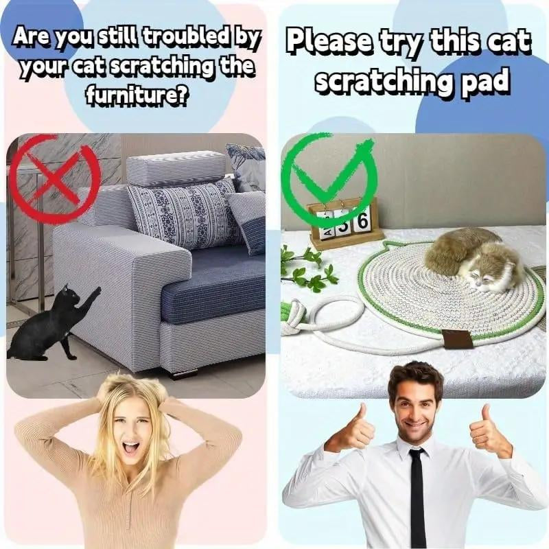 【Christmas Sale ] Woven Cat Scratching Mat - Natural Cotton Rope Cat Scratch Pad,16.53" round Floor for Indoor Cats, Wall,Couch & Sofas Protection,Christmas Gifts for Cats