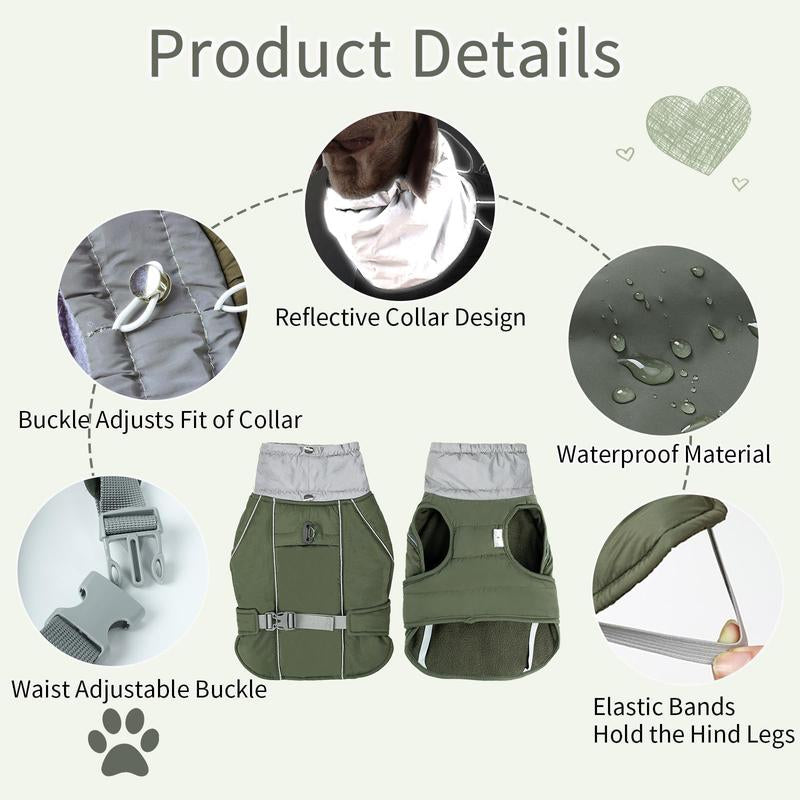 NACOCO Warm Dog Winter Coat - Padded Fleece Jacket Windproof Vest Reflective Stripe Large Dog Adjustable Clothes with Harness Snow Cold Weather Waterproof Outfit for Small Medium Large Dog