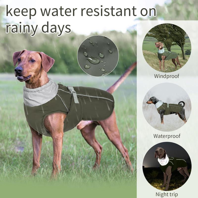 NACOCO Warm Dog Winter Coat - Padded Fleece Jacket Windproof Vest Reflective Stripe Large Dog Adjustable Clothes with Harness Snow Cold Weather Waterproof Outfit for Small Medium Large Dog
