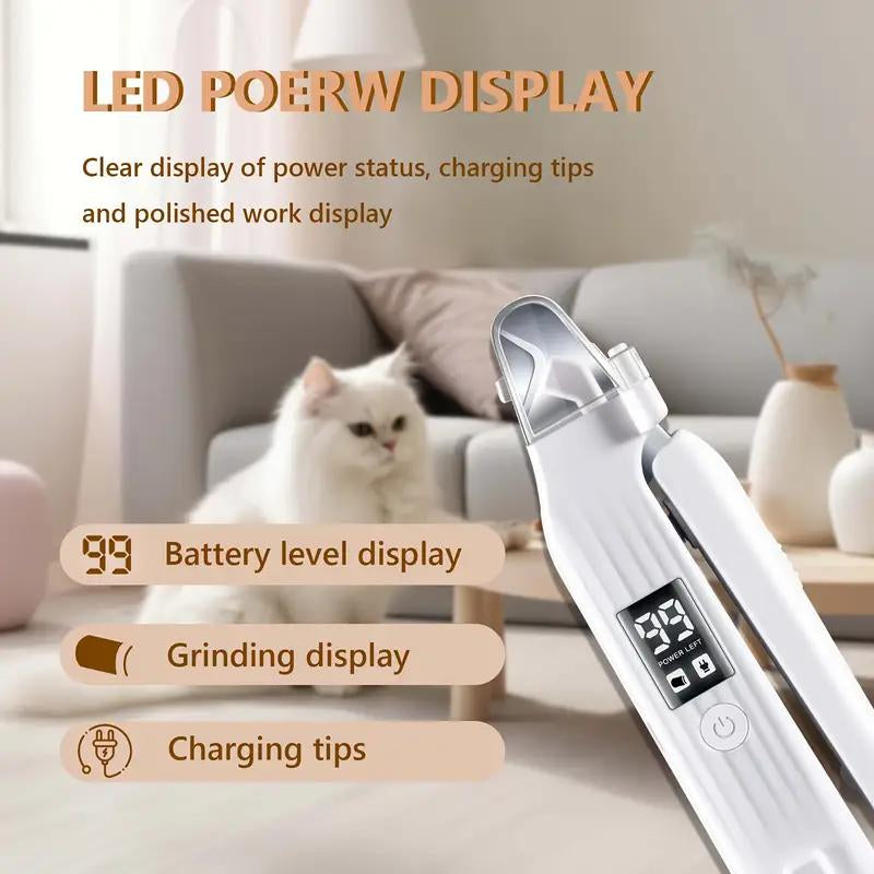 PET Dog CAT Nail Grinder and Clipper Electric Rechargeable Pet Nail Trimmer 2 in 1 Pet Cat Nail Polisher Grinding with LED Ultra Quiet Suitable for Trimming Toes and Claws of Dogs & Cats of All Sizes,Cordless Electric Grooming Tools