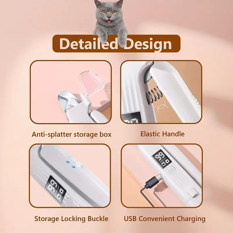 PET Dog CAT Nail Grinder and Clipper Electric Rechargeable Pet Nail Trimmer 2 in 1 Pet Cat Nail Polisher Grinding with LED Ultra Quiet Suitable for Trimming Toes and Claws of Dogs & Cats of All Sizes,Cordless Electric Grooming Tools