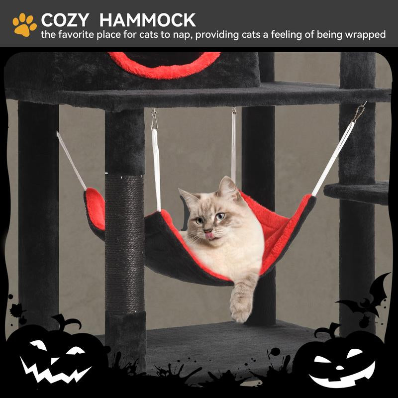 Yitahome Gothic Cat Tree with Coffin Bed, 63"/38.6" Tall Cat Tower for Cats with Top Perch, Spacious Cat Condos, Spider Hanging Balls,Comfy Hammock, Scratching Post and Ladder