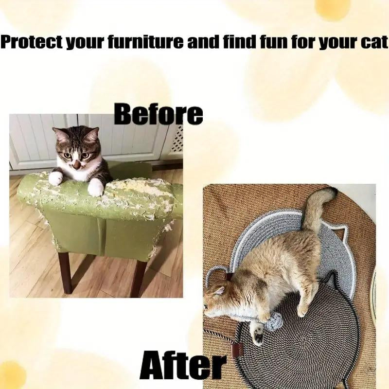 【Christmas Sale ] Woven Cat Scratching Mat - Natural Cotton Rope Cat Scratch Pad,16.53" round Floor for Indoor Cats, Wall,Couch & Sofas Protection,Christmas Gifts for Cats