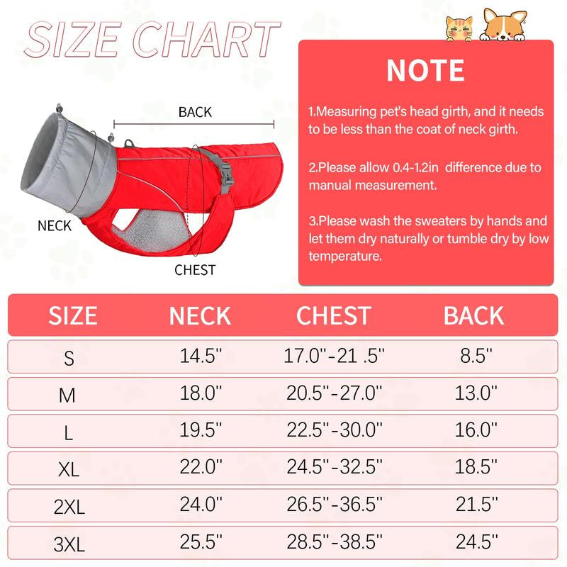 NACOCO Warm Dog Winter Coat - Padded Fleece Jacket Windproof Vest Reflective Stripe Large Dog Adjustable Clothes with Harness Snow Cold Weather Waterproof Outfit for Small Medium Large Dog