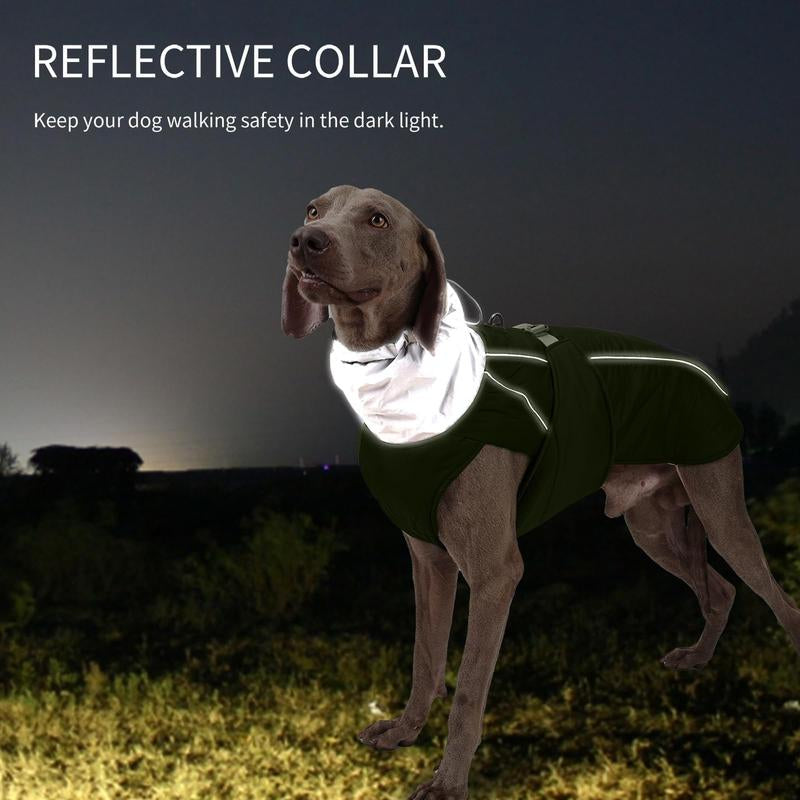 NACOCO Warm Dog Winter Coat - Padded Fleece Jacket Windproof Vest Reflective Stripe Large Dog Adjustable Clothes with Harness Snow Cold Weather Waterproof Outfit for Small Medium Large Dog